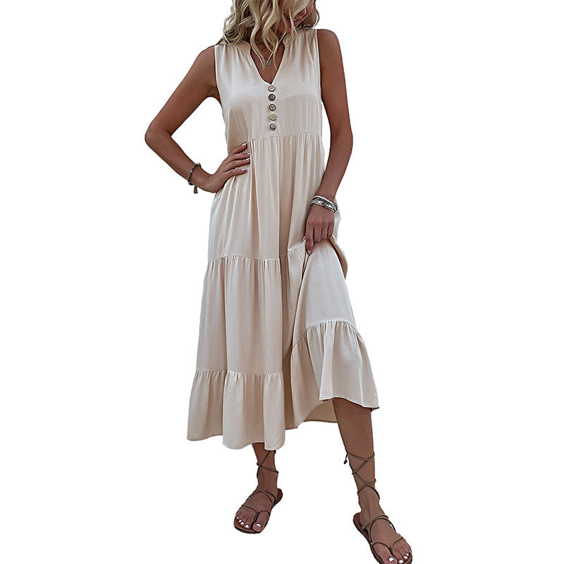 Cool Summer Sleeveless Loose Solid Color Dresses