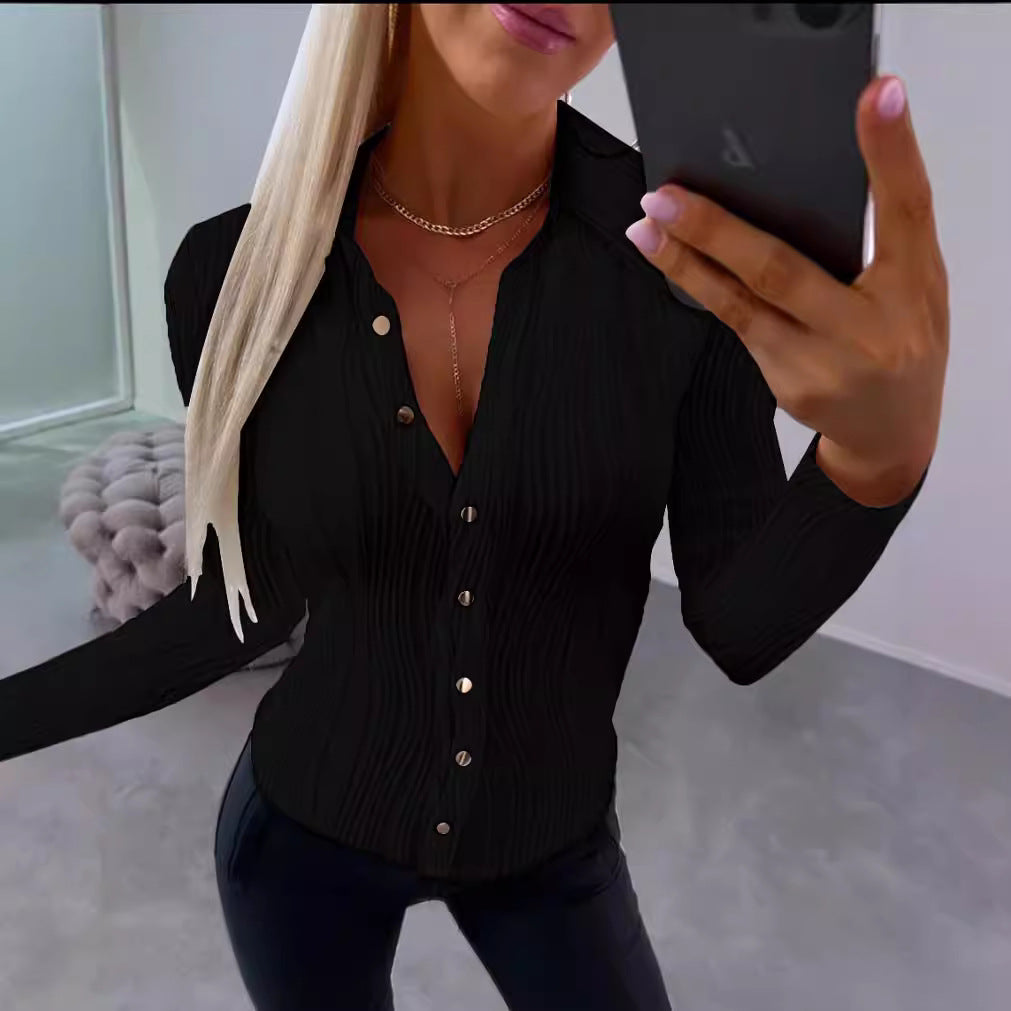 Women's Autumn Long Sleeve Sexy Solid Color Blouses