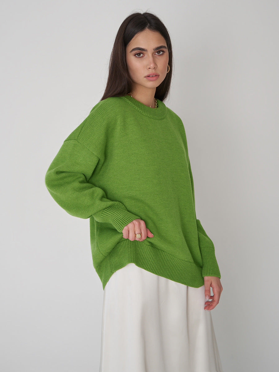 Solid Color Round Neck Temperament Commute Versatile Sweaters