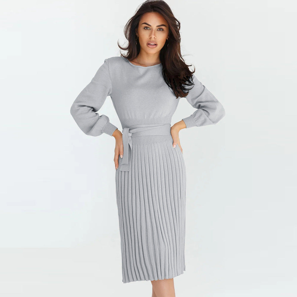 Women's Knitted Dress Slim-fit Pleated Mid-length Skirts