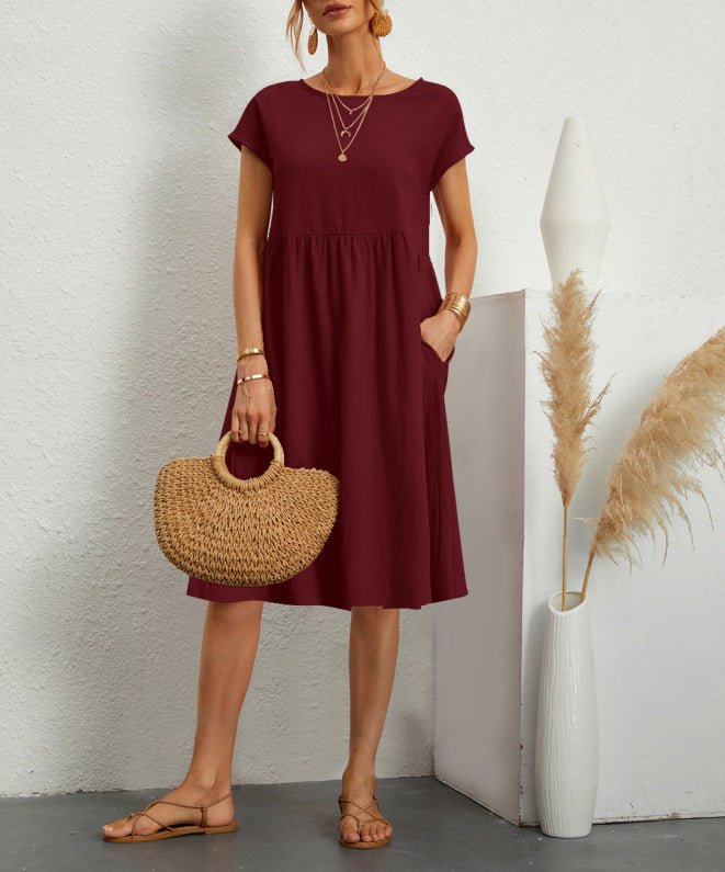 Women's Fashionable Summer Elegant Cotton Linen A- Line Large Dresses