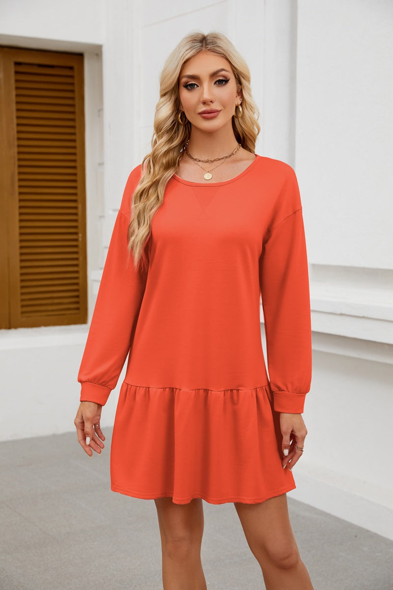 Women's Crisscross Neckline Round Neck Long Sleeve Casual Dresses