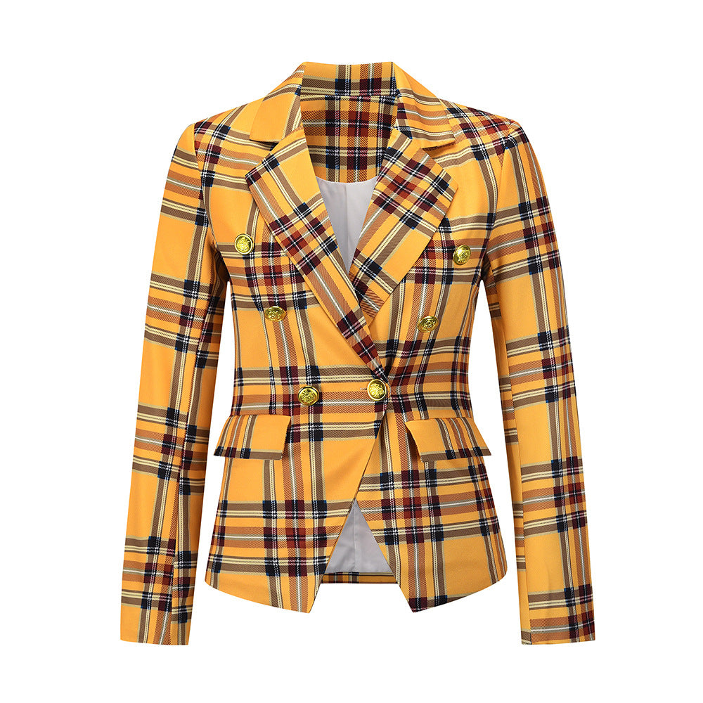 Women's Plaid Casual Small Elegant Slim-fit Professional Blazers