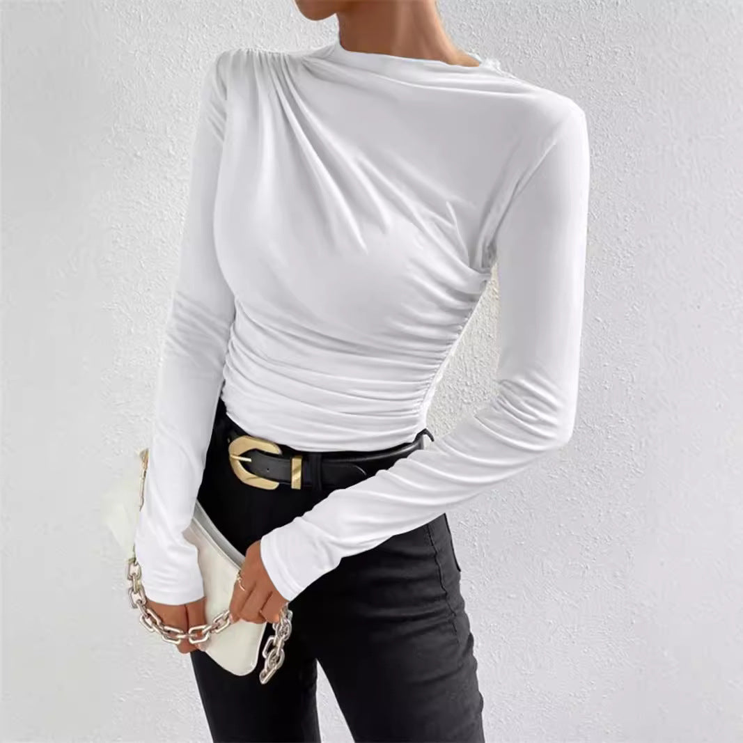 Women's Solid Color Elegant Slim Fit Pleated Blouses