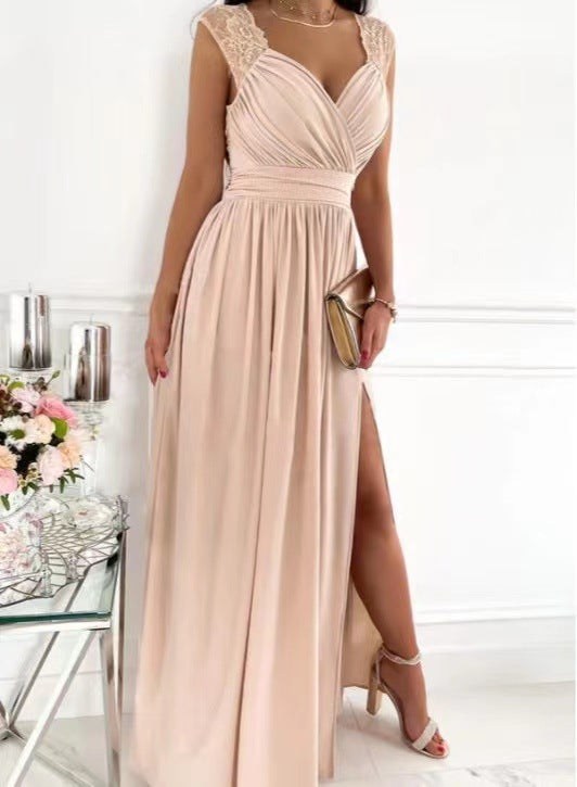 Women's Sleeveless Backless Slit Hemline At Hem Dresses