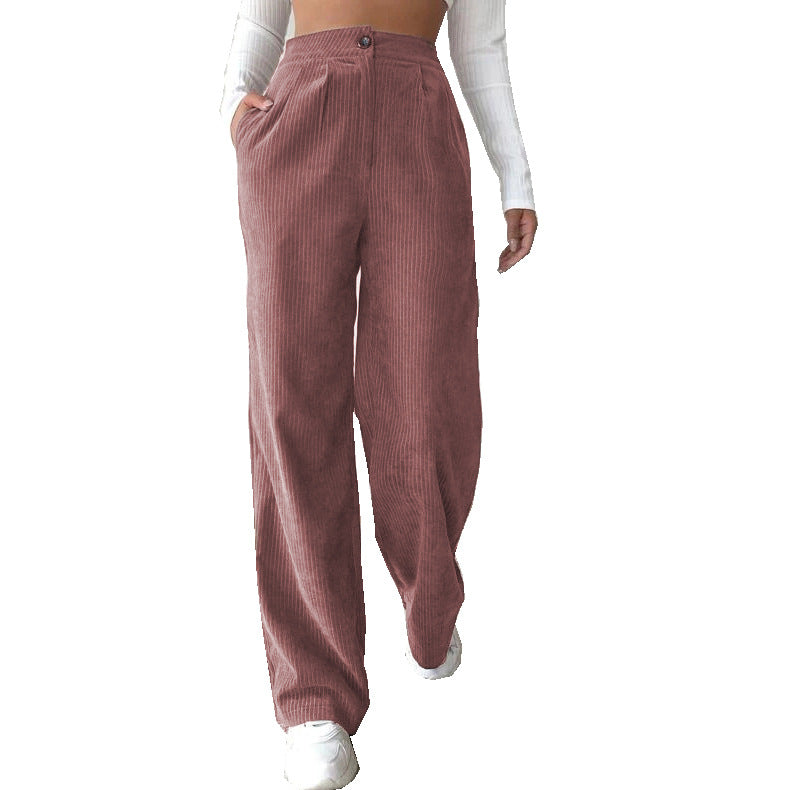 Women's Autumn High Waist Casual Solid Color Corduroy Loose Pants