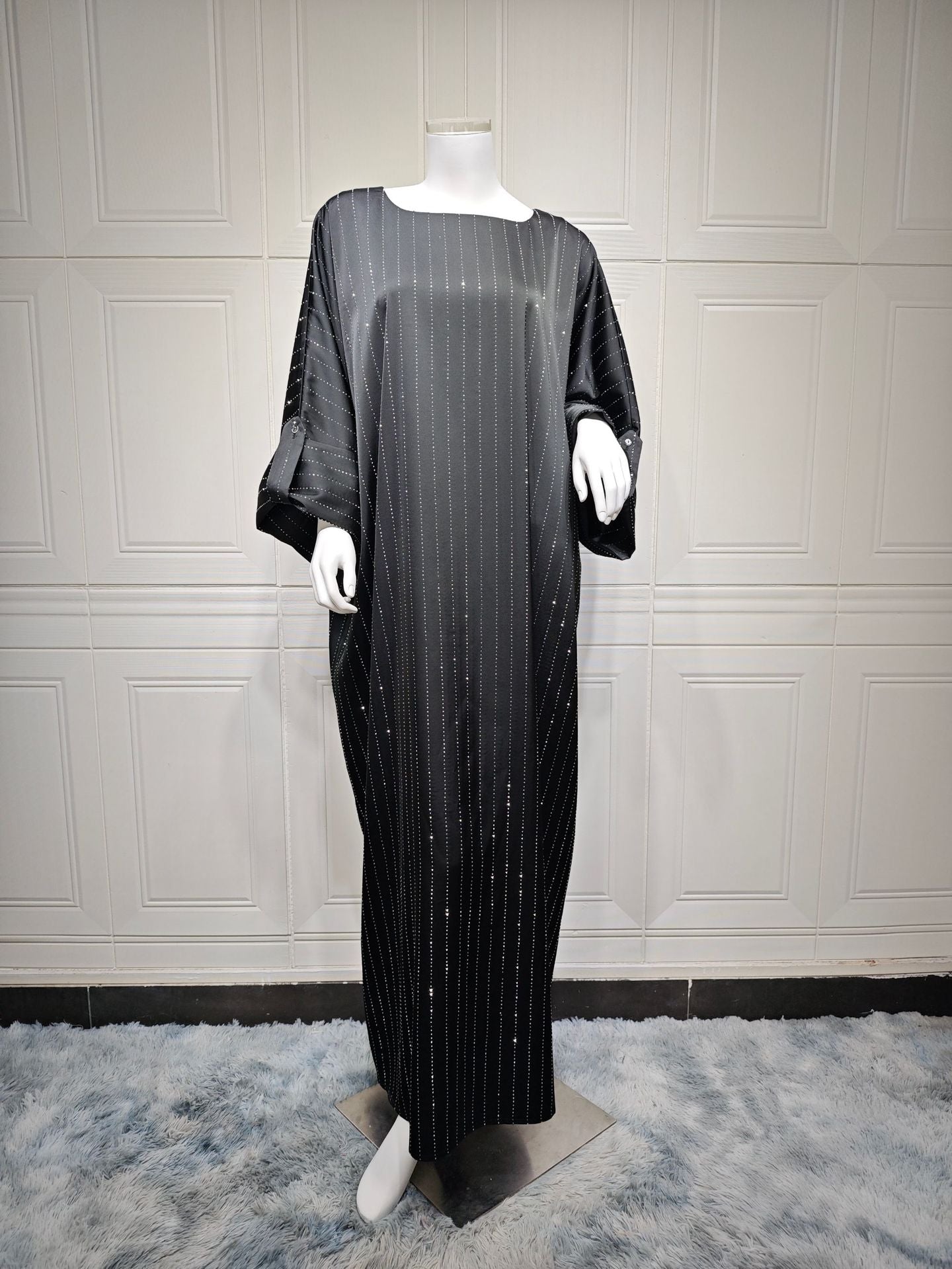 Women's Muslim Elegant Long Sleeve Dress Rhinestone Craft Clothing