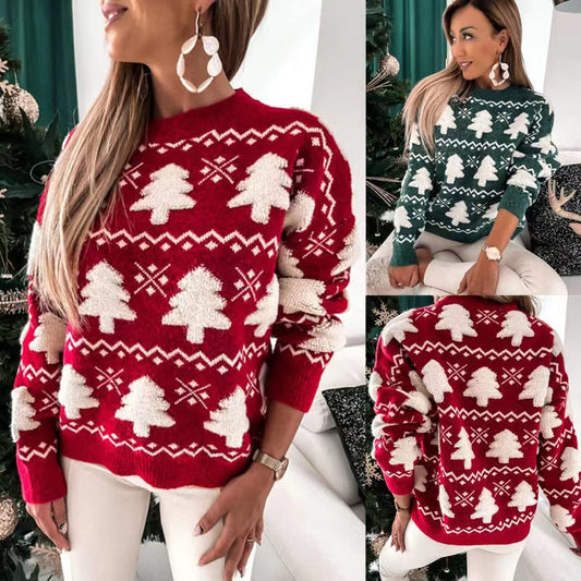 Women's Winter Christmas Half Turtleneck Embroidery Long Sweaters