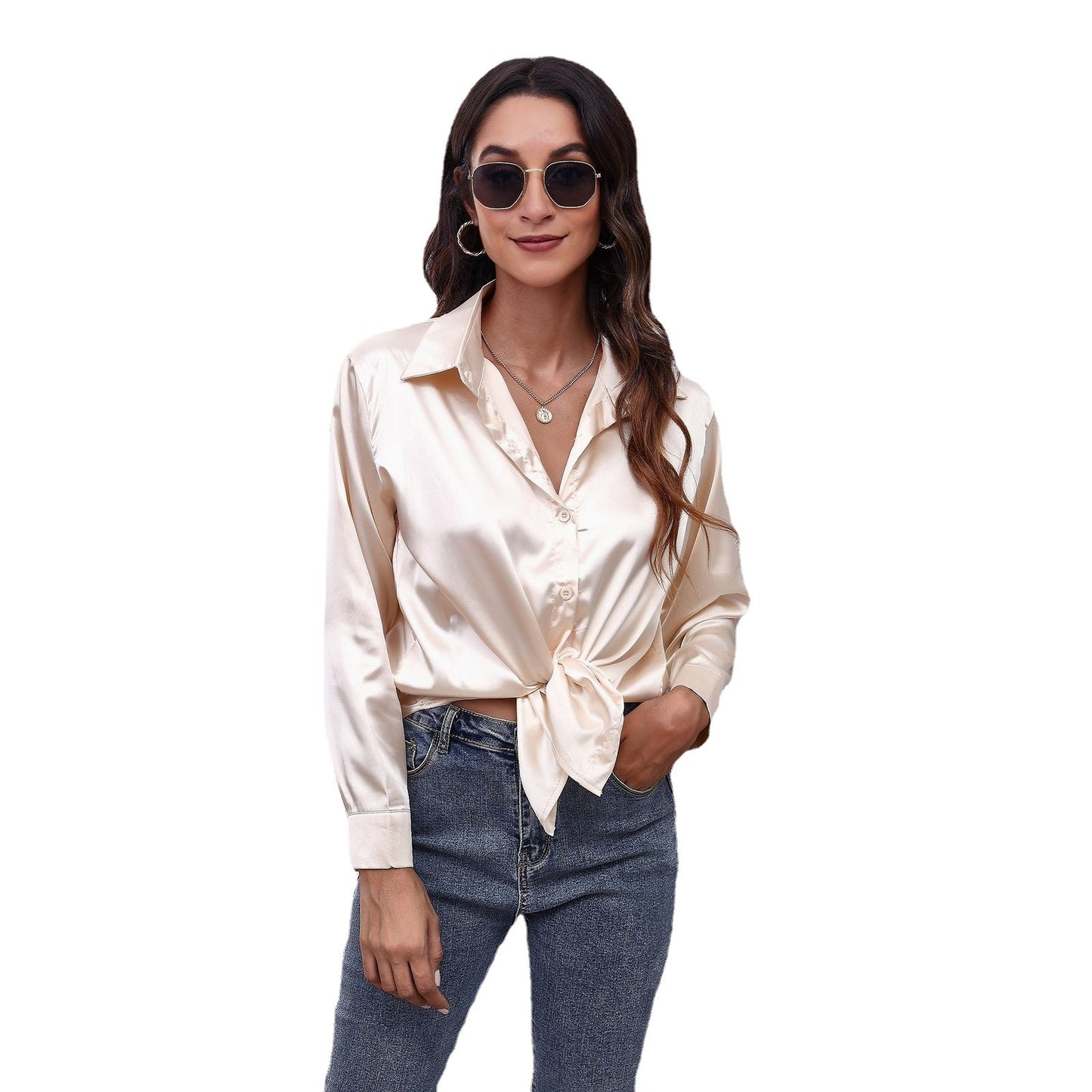 Women's Graceful Satin Shirt Long-sleeved Autumn Blouses