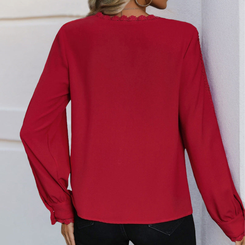 Women's Autumn Casual Long-sleeved Red Shirt For Blouses