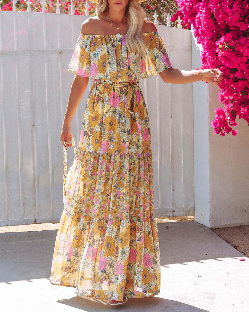 Summer Off-shoulder Printed Long Large Hem Dresses