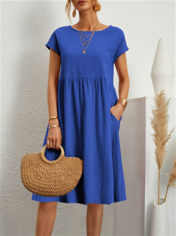 Women's Fashionable Summer Elegant Cotton Linen A- Line Large Dresses