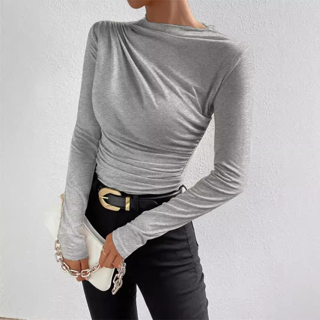 Women's Solid Color Elegant Slim Fit Pleated Blouses