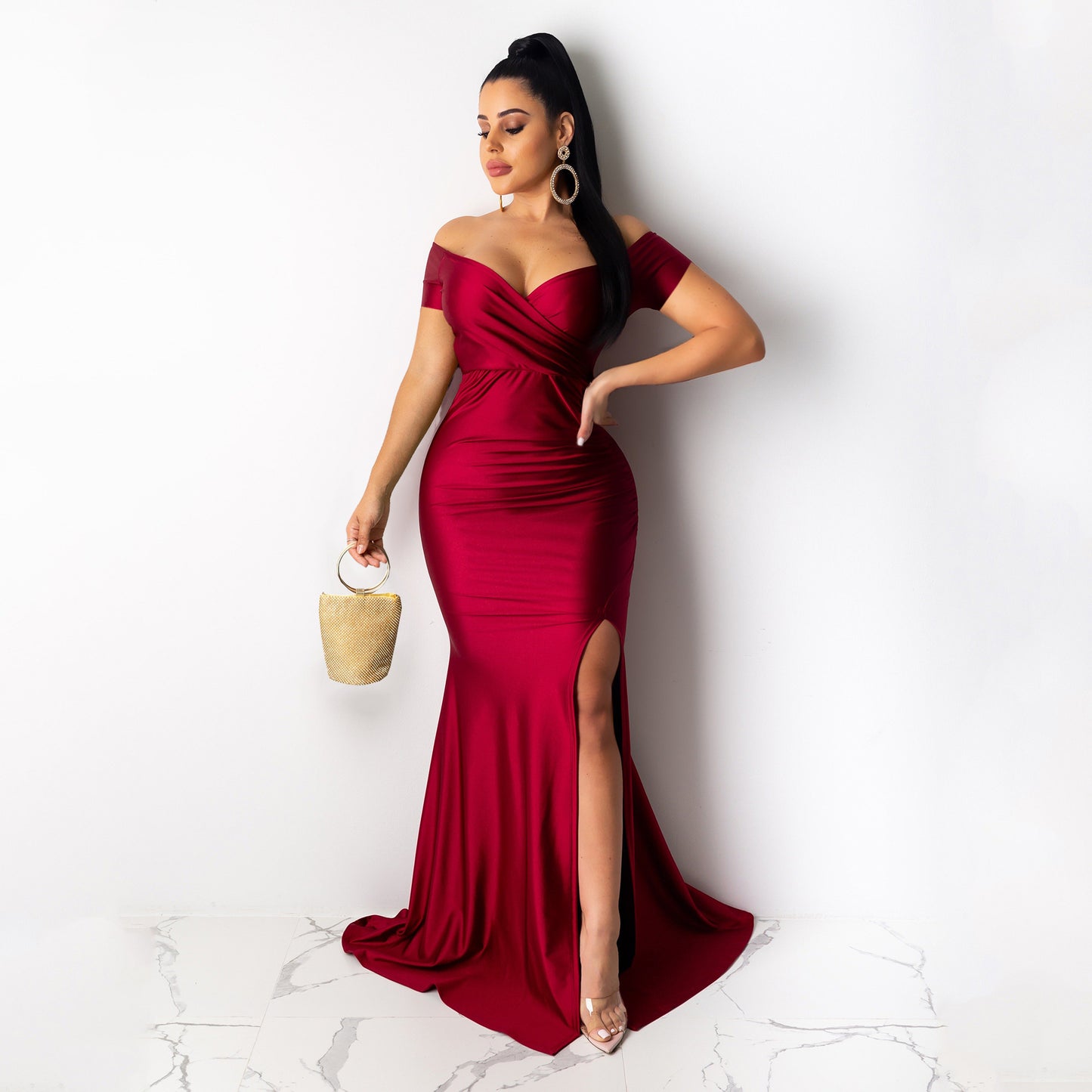 Women's Nightclub V-neck Formal Solid Color Big Sleeve Dresses