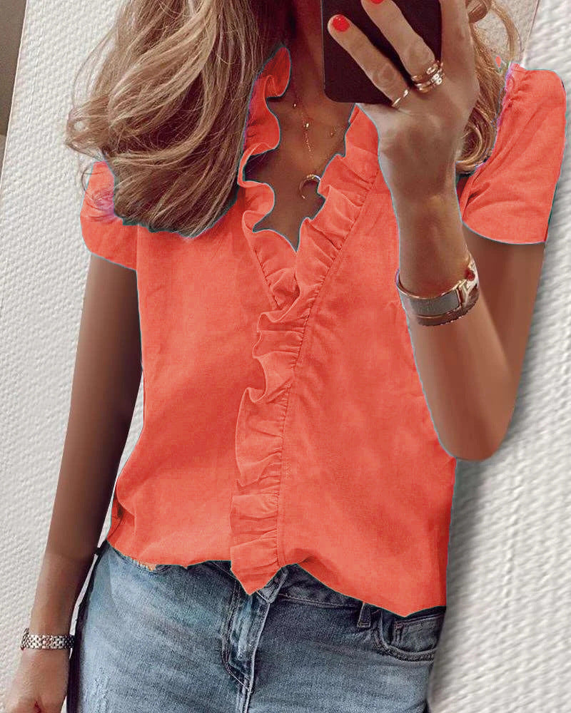 Women's Beautiful Classic Long Sleeve Ruffle Blouses