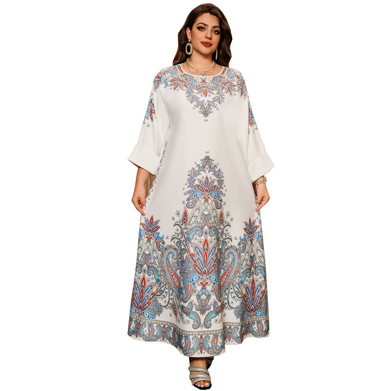 Women's Muslim Fashion Dress Printing Positioning Flower Clothing