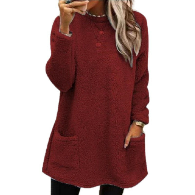 Women's Long Sleeve Pocket Fleece Sweatshirt T-shirt Blouses