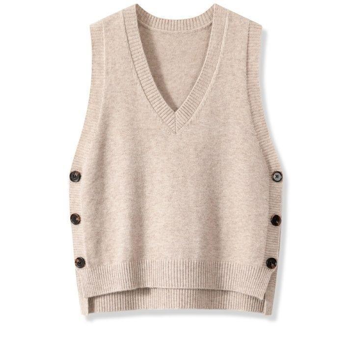 Women's Retro Knitted Spring Autumn Outerwear Solid Color Vests