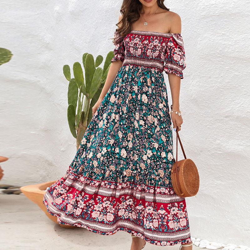 Bohemian Beach Holiday Dress Puff Sleeve Dresses