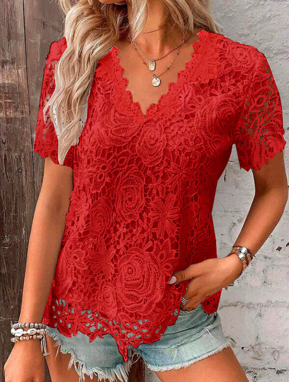 Summer Elegant Lace T-shirt With Sleeves Blouses