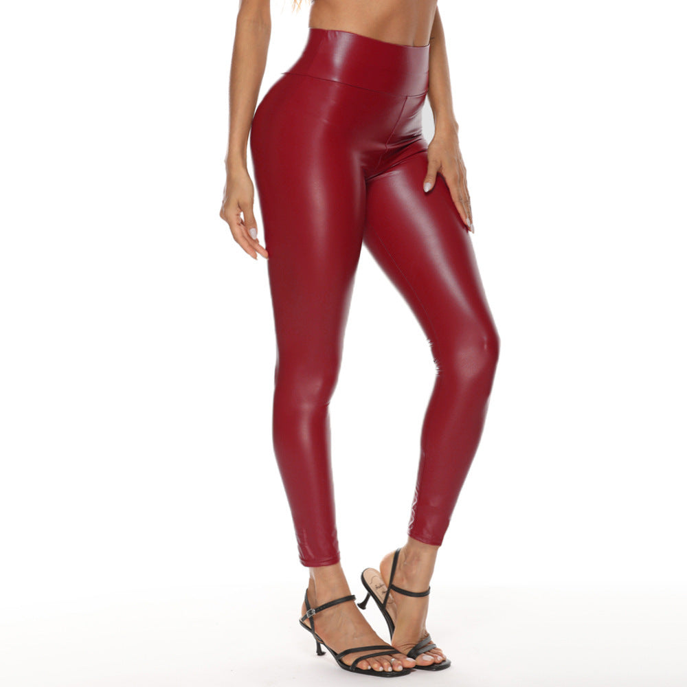 Women's Leather High Waist Four-sided Stretch Pencil Leggings