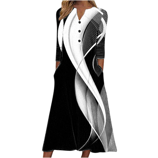 Women's Autumn Loose Long Dress Printed Long-sleeved Dresses