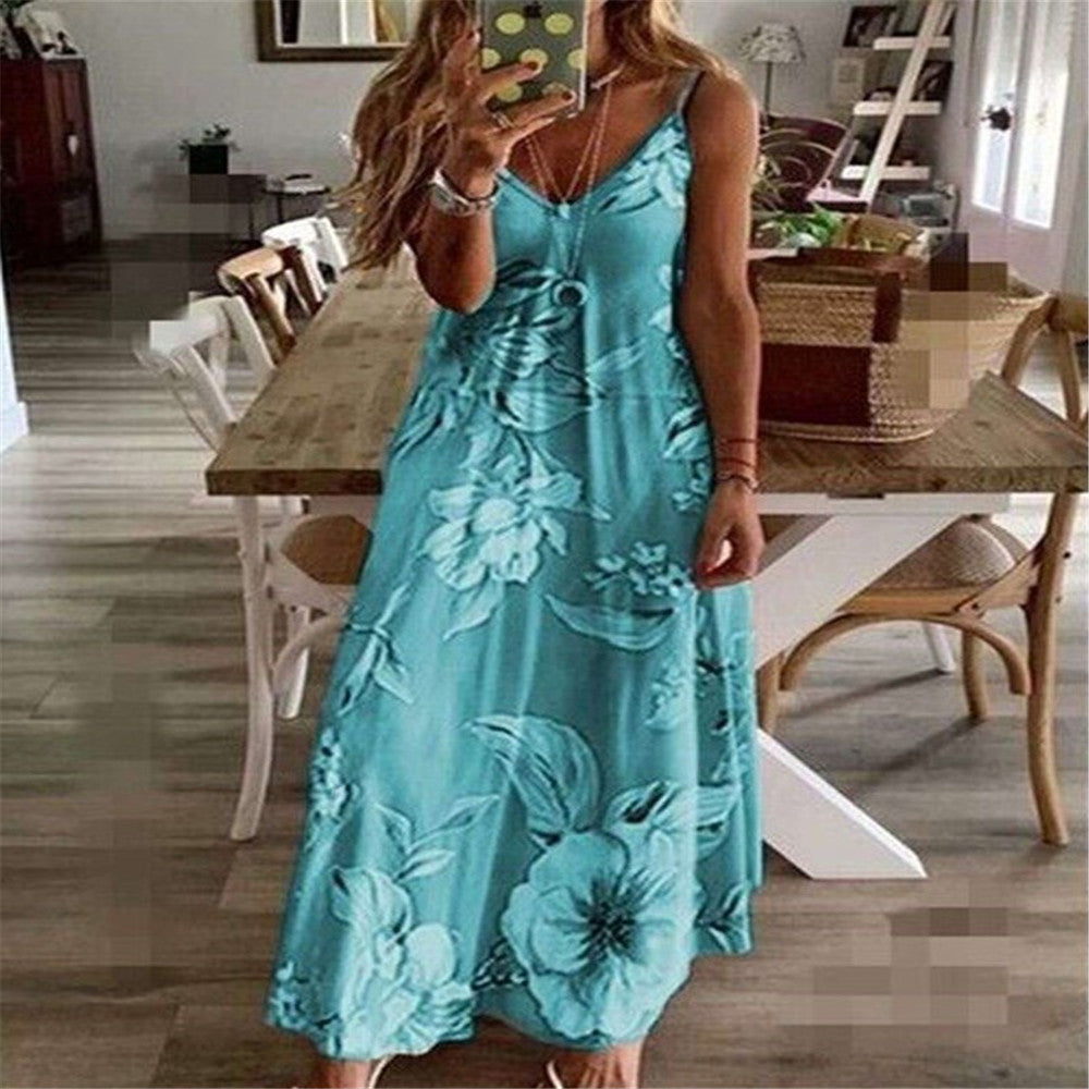 Women's Summer Digital Printing V-neck Sleeveless Dress Dresses