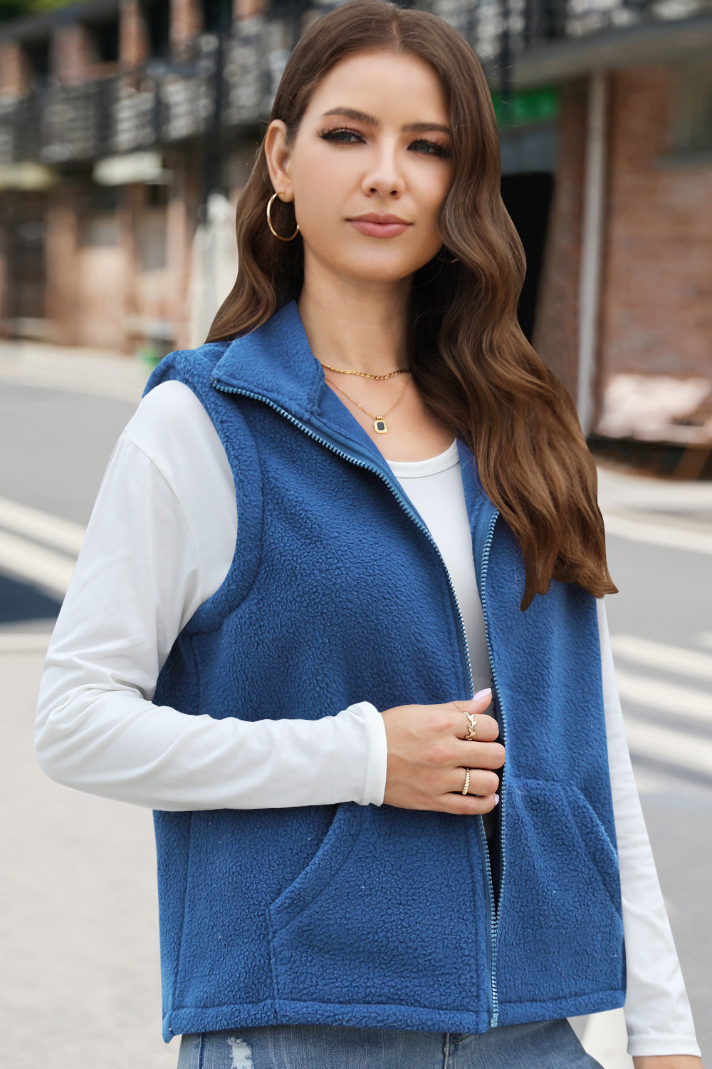 Women's Fashion Polar Fleece Zipper Lapel Vests