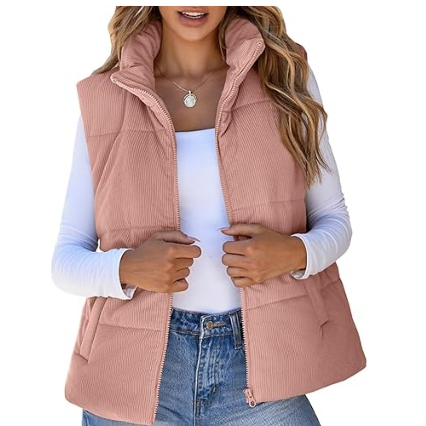 Women's Corduroy Fashion Casual Pocket Placket Zipper Vests