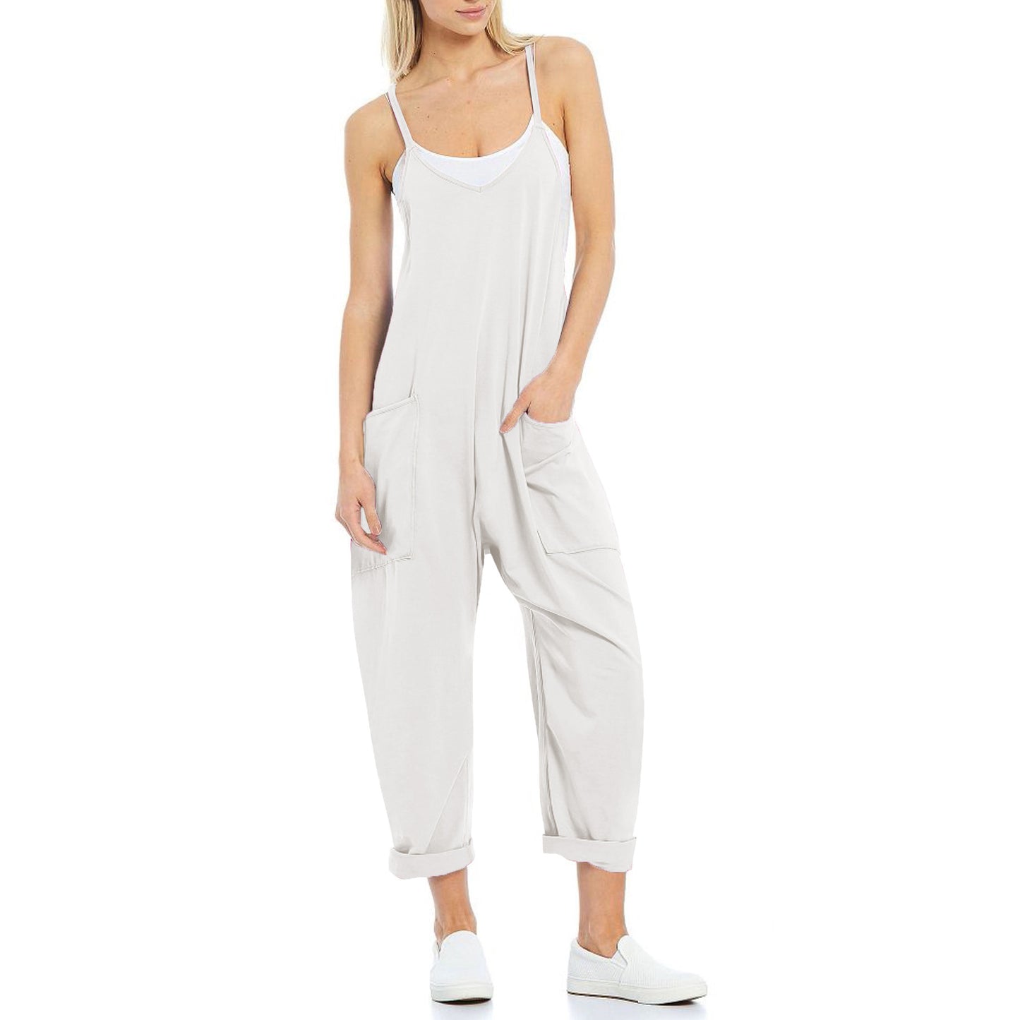 Women's Pocket Spaghetti Straps Knitted One-piece Trousers Jumpsuits