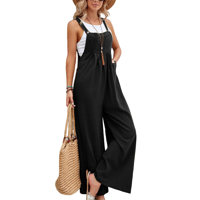 Women's Solid Color Casual Trousers Suspender Pants