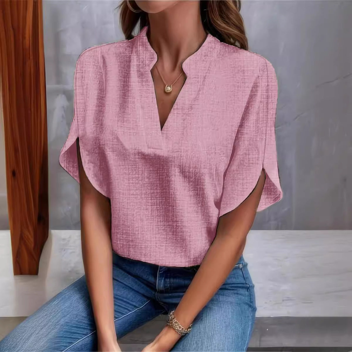 Women's Summer Solid Color Loose Linen Shirt Blouses