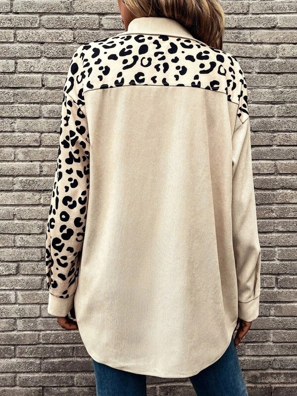 Women's Leopard Print Single Breasted Mid-length Shirt Jackets