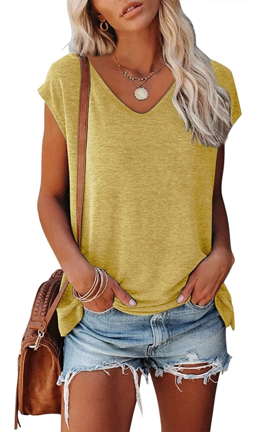 Women's Sleeve V-neck Solid Color Casual Loose-fitting Blouses