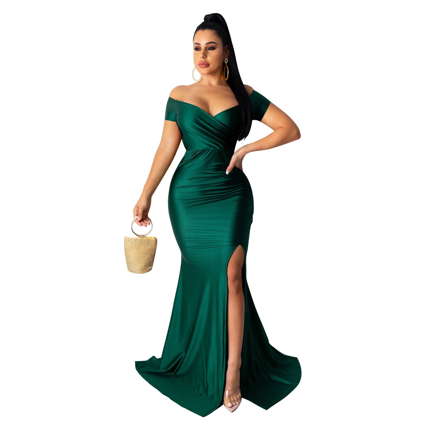 Women's Nightclub V-neck Formal Solid Color Big Sleeve Dresses