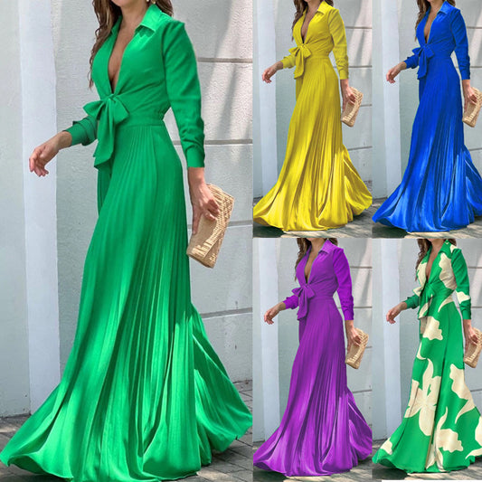 Women's Autumn Fashion V-neck Long Sleeve Lapel Loose Wide Jumpsuits