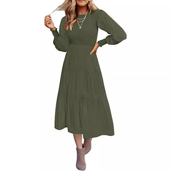 Women's Popular Long Sleeve Pleating Layered Large Dresses