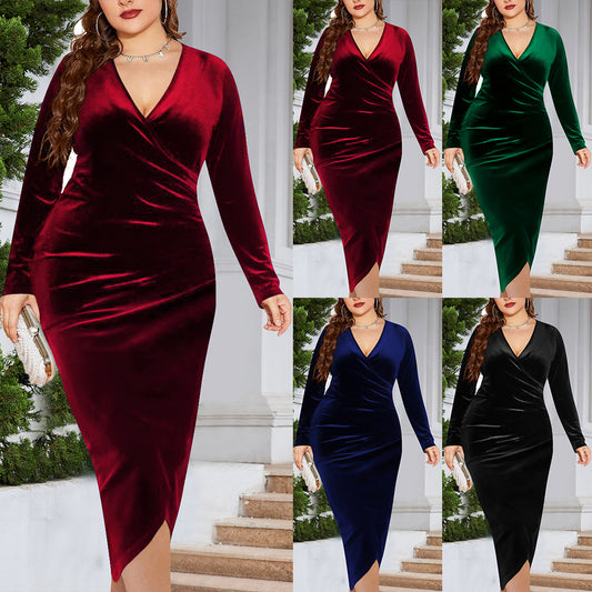 Dress Sexy Pleated Wrap Deep Pairs Plus Size