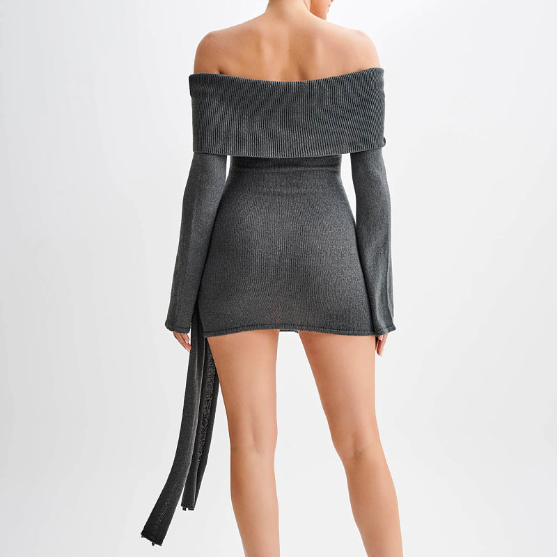 Women's Woolen Sexy Strapless Long Sleeve Knitted Dresses