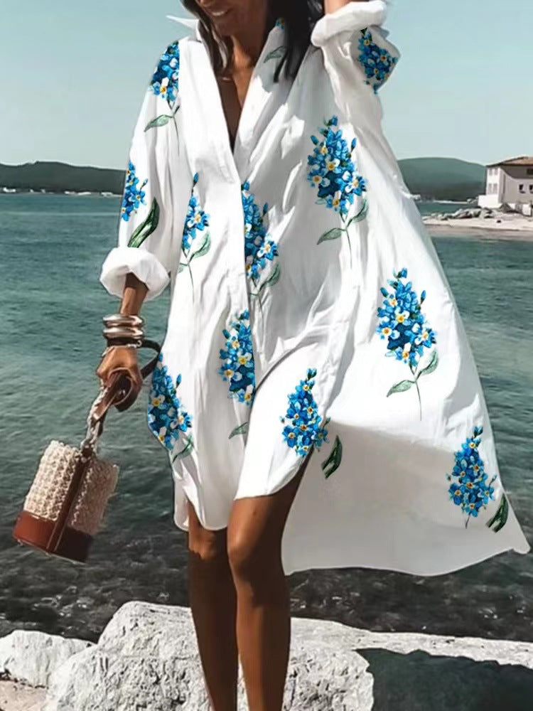 Women's Wear Loose Digital Printing Long Sleeve Dresses