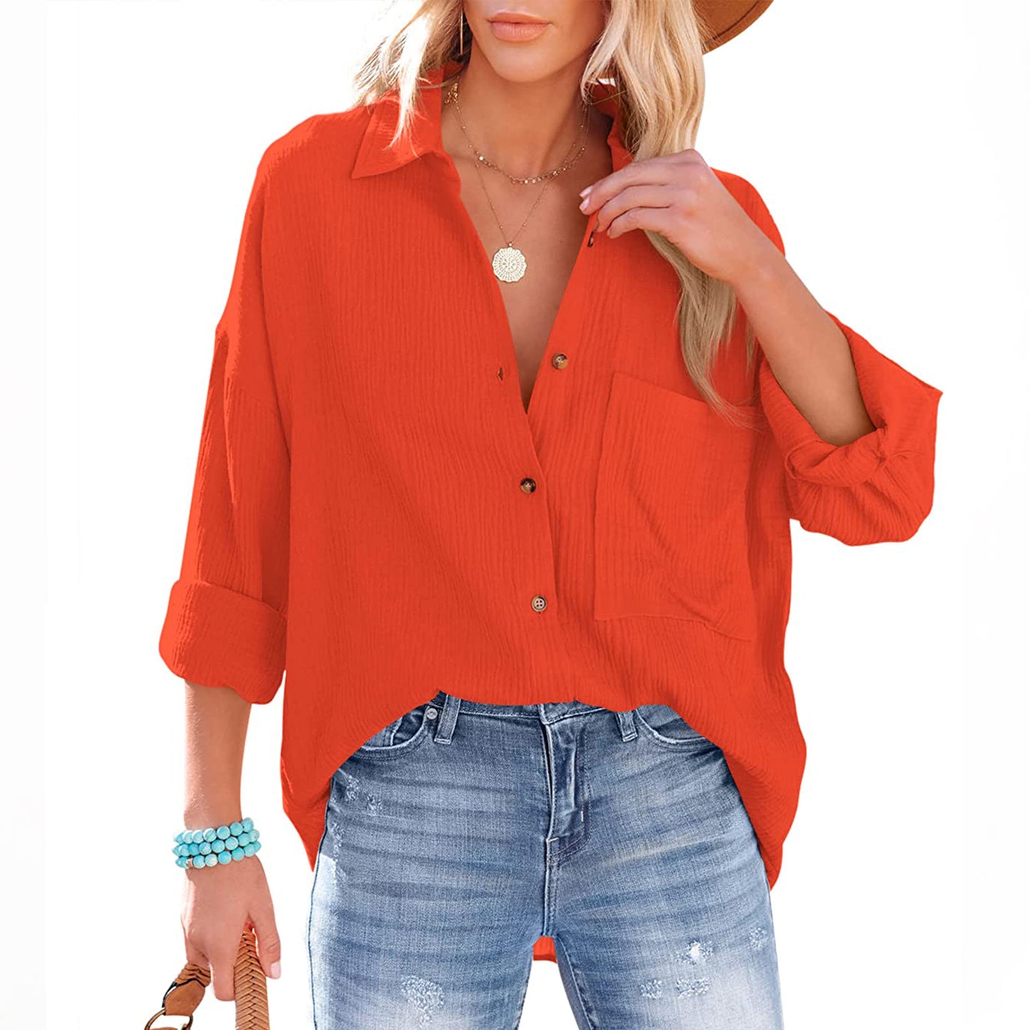 Women's Casual Collar Long Sleeve Button-down Shirt Blouses