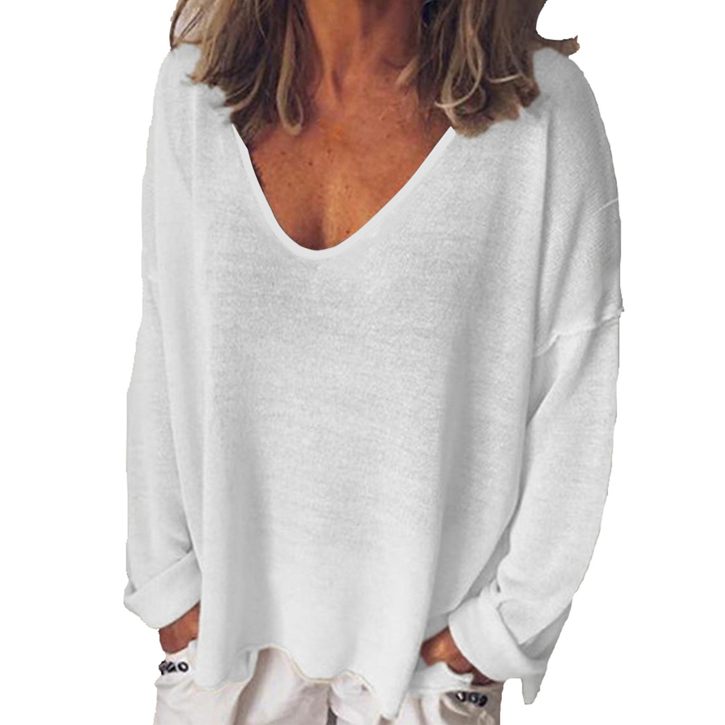 Women's Collar Long Sleeve T-shirt Solid Color Blouses