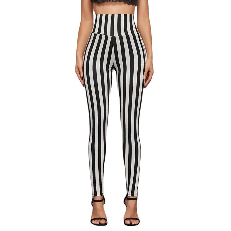 Black And White Vertical Stripes High Leggings