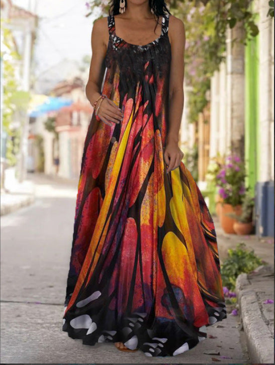 Summer Tie-dyed Printed Bohemian Off-the-shoulder Strap Dresses