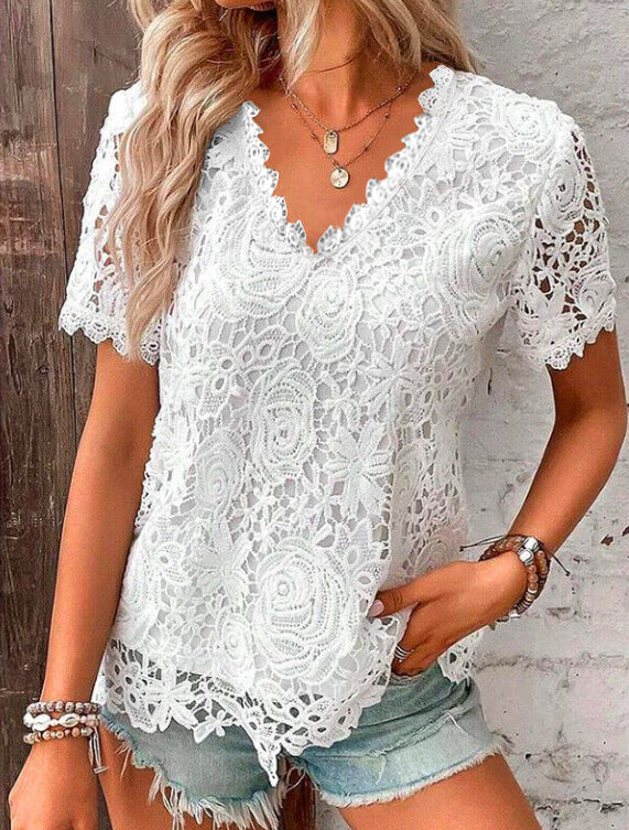 Summer Elegant Lace T-shirt With Sleeves Blouses