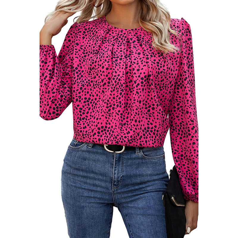 Women's Leopard Print Long Sleeve Chiffon Autumn Blouses