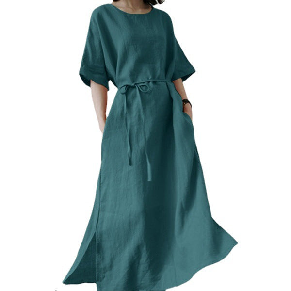 Women's With Side-slit Hem Sundress Elegant Sleeve Belt Dresses