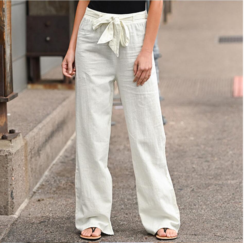 Women's Summer Elastic Waist Solid Color Cotton Linen Pants