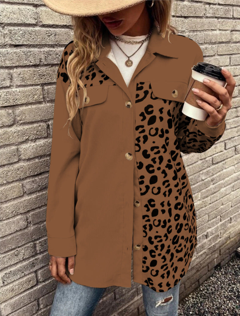 Women's Leopard Print Single Breasted Mid-length Shirt Jackets