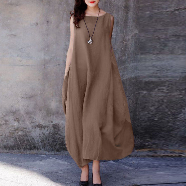 Women's Big Hem Solid Color Round Neck Dresses